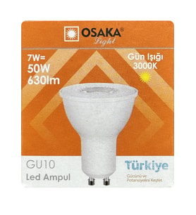 (1 Adet) Osaka 7W (50W) Sarı Işık (3000K) GU10 Duylu Led Spot Ampul