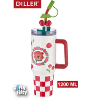 DILLER Quencher Cup 1200 ML Pipetli/Rahat İçim Kulplu Paslanmaz Çelik Termos -FFDILLERD9221 (Pembe)