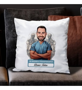 Kişiye Özel Hediye Karikatürlü En Başarılı Erkek Fizyoterapist Yastık