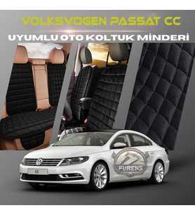 Volksvogen Passat cc Siyah Renk Tay Tüyü Cepli & Terletmez Sırtlı Oto Koltuk Minder Seti - Koltuk Koruma Kılıfı (ÖN & ARKA TAM SET)