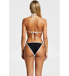 Kadın Bikini Takımı Üçgen Üst Kapsız Kolsuz Örme Kumaş Dokulu Biyeli Süper Yüksek Bel Slip Alt Düz
