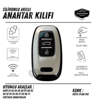 Audi A1 A3 A4 A5 A6 A7 A8 Q3 Q5 Q7 TT Silikon Anahtar Kılıfı Oto Anahtar Kabı Anahtarlık Titan Gri