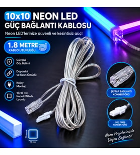 1.8 Metre 10x10 mm Mobilya Neon LED 1.8 metre Uzatma Voltaj Güç Kablosu 2 Pinli