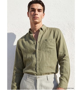 LCWAIKIKI Classic Yeşil Regular Fit Keten Karışımlı Erkek Gömlek