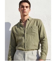 LCWAIKIKI Classic Yeşil Regular Fit Keten Karışımlı Erkek Gömlek