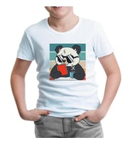 Panda with Sunglasses Reading a Book Beyaz Çocuk Tshirt