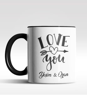 Kişiye Özel I Love You Temalı Siyah Renk Kupa