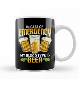 Funny In Case Of Emergency My Blood Type Is Beer Kupa Bardak Porselen