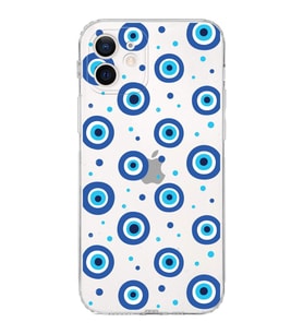 PrintiFy iPhone 12 Mini ile Uyumlu Nazar Boncuğu 1 Baskılı Kamera Korumalı Şeffaf Silikon Kılıf