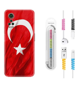 General Mobile GM 21 Pro GM 22 Pro Plus Kılıf Kablo Koruma Spiral Silikon Şanlı Türk Bayrağı 4 1401