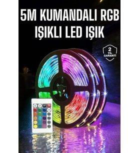 5 Metre Şerit Led RGB LED'li Kumandalı Güç Adaptörü Her Ortama Uygun