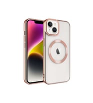 Apple iPhone 14 Uyumlu Kılıf M-safe Wireless Şarj Özellikli Zore Setro Silikon (Rose Gold Altın)