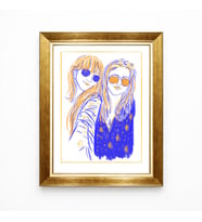 Tablore Altın Çerçeveli Modern Çizim İki Kadın Tablosu Pop Art İllüstrasyon Duvar Dekoru