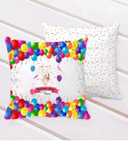 BK Gift Kişiye Özel Fotoğraflı Doğum Günü Tasarımlı Balon Desenli Dekoratif Kırlent Yastık-11 (Beyaz)