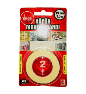 Ve-Ge Çift Taraflı Köpük Bant 19 MM x 1.5 Metre