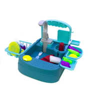Oyuncak Mutfak Lavabo Süper Modern Mutfak Su ile Çalışan Set Mavi