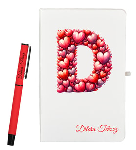 Kişiye Özel Sevgiliye Hediye Defter ve Roller Kalem Hediye Seti