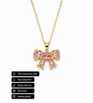 Pembe Taşlı Butterfly Figürlü 316L Çelik Kolye Hediye Seçeneği