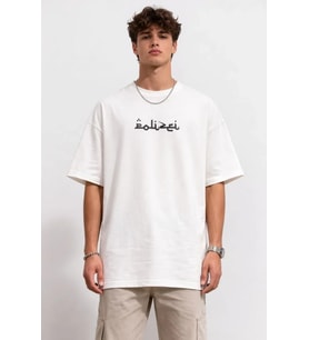 Erkek Bisiklet Yaka Baskılı Kısa Kollu Tişört Streetwear Günlük Basic Pamuklu T-shirt - Beyaz