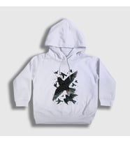Presmono Unisex Çocuk Beyaz Herd Of Birds Kuş Karga Kapüşonlu Sweatshirt 321372tt