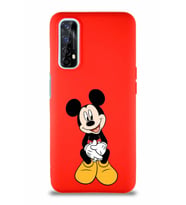 Realme 7 Soft Premier Kapak Mickey Mouse-A Tasarımlı Silikon Kılıf - Kırmızı (Şeffaf)