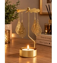Altın Renkli Dekoratif Döner Tealight Mumluk Mandala Desenli Sallanan Süs Metal Şamdan