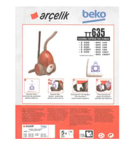 BEKO BKS 1325 B SÜPÜRGE MODELİ 5 ADET TOZ TORBASI TT635 (Beyaz)