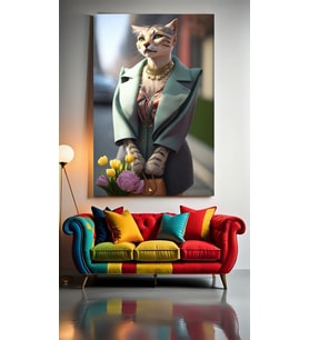 ELBİSE GİYEN KEDİ V2 Ev Duvar Salon Güzellik Salonu Ofis Dükkan Dekarasyon Kanvas Tablo (Çok Renkli)