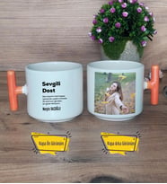 Sevgili Dost Kupa Bardak Fotoğraflı T Turuncu Kulplu Arkadaşa Hediye, Dosta Hediye