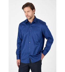 Lacivert Sert Yaka Uzun Kol Cepli Comfort Fit %100 Pamuk Gömlek 1004260323