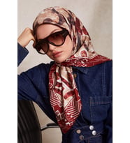 Desenli Twill İpek Eşarp-0918 (Kırmızı)