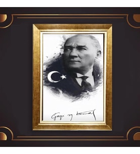 Altın Varaklı Çerçeveli Paspartulu Atatürk Tablo z4765 (Gold)