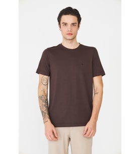 Kahverengi Bisiklet Yaka Basic Erkek T-Shirt