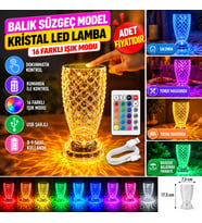 Mey İthalat® Balık Süzgeç Model USB Şarjlı Kumandalı 16Farklı Işık Modlu Masa Üstü Kristal Akrilik Led (adet fiyatıdır)