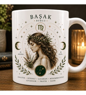 Başak Burcu Temalı Kupa Bardak – Astroloji ve Burç Tasarımlı Seramik Kupa