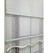 BBB Tomurcuk Desenli Boncuklu Çift Mekanizmalı Tül Stor Perde Ekru TS2012B