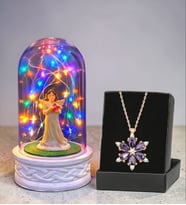 Renkli Led Işıklı Fanus ve Gerçek Ametist Taşlı Lotus Kolye (Model 5)