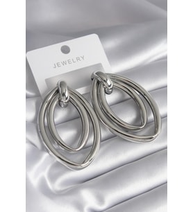 Pirinç Gümüş Renk Oval Model Kadın Küpe