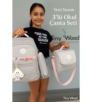 Kız Çocuk İlköğretim Çantası Ultra Hafif ilkokul / Ortaokul Okul 3 lü Çanta Seti Pembe-Lila -Gri