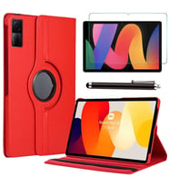 Xiaomi Redmi Pad SE 11 Uyumlu Tablet Kılıfı Cam Ekran Koruyucu Kalem Set (Kırmızı)