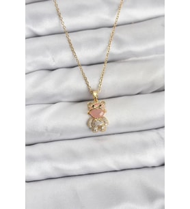316L Çelik Zincir Gold Renk Teddy Bear Model Zirkon Taşlı Kadın Kolye - TJ-BKO10852