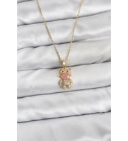 316L Çelik Zincir Gold Renk Teddy Bear Model Zirkon Taşlı Kadın Kolye - TJ-BKO10852