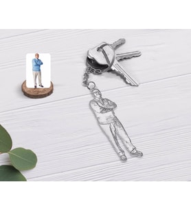 BK Gift Kişiye Özel Tam Boy Karakalem Büyükbaba Karikatürlü Şeffaf Pleksi Anahtarlık-1 (Beyaz)