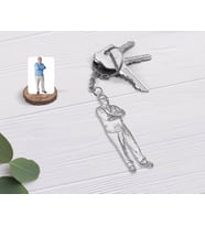 BK Gift Kişiye Özel Tam Boy Karakalem Büyükbaba Karikatürlü Şeffaf Pleksi Anahtarlık-1 (Beyaz)