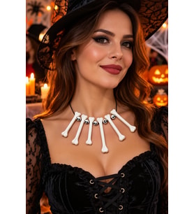 Halloween Beyaz Kemik Kolye Kuru Kafa Boncuklu Cadılar Bayramı Parti Kostüm ve Gösteri Takısı