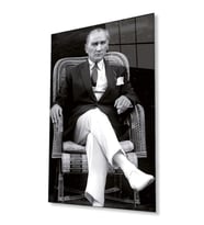Atatürk Portresi Cam Tablo, Duvar Dekoru, Hediyelik  Temperli 4 mm Cam Tablo (Gri)