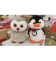 Oyuncak Peluş Uyku Arkadaşlari İkili Set Parıltılı Gözlü Baykuş ve Atkılı Penguen Herbiri 30 cm