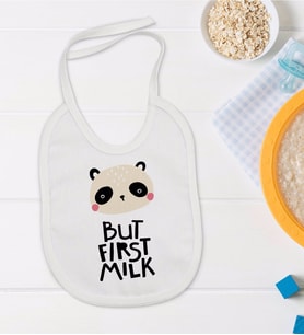 BK Kids But First Milk Tasarımlı Bebek Mama Önlüğü - Model 1