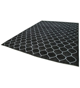 Siyah Halı Modern Geometrik Motifli Yün El Dokuma Lüks Salon ve Yatak Odası Halısı