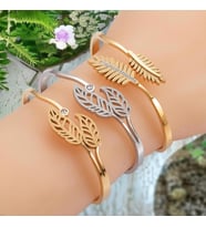 Yaprak Desenli Kelepçe Bilezik 3’lü Set  Kararma Solma Yapmaz (Gold)